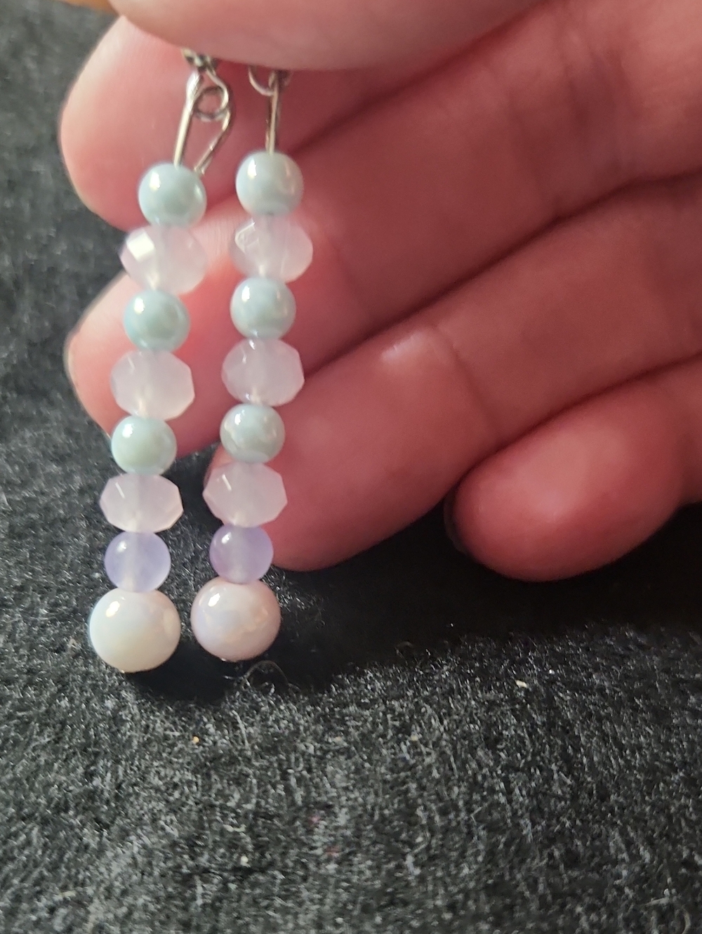 Hand Crafted Pastel Bead Drop Earrings in Mint, Lilac & Pearl White